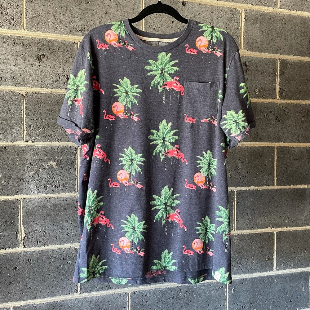 Free Planet - XLarge - Heather Navy - Short Sleeved Flamingo Pocket Tee